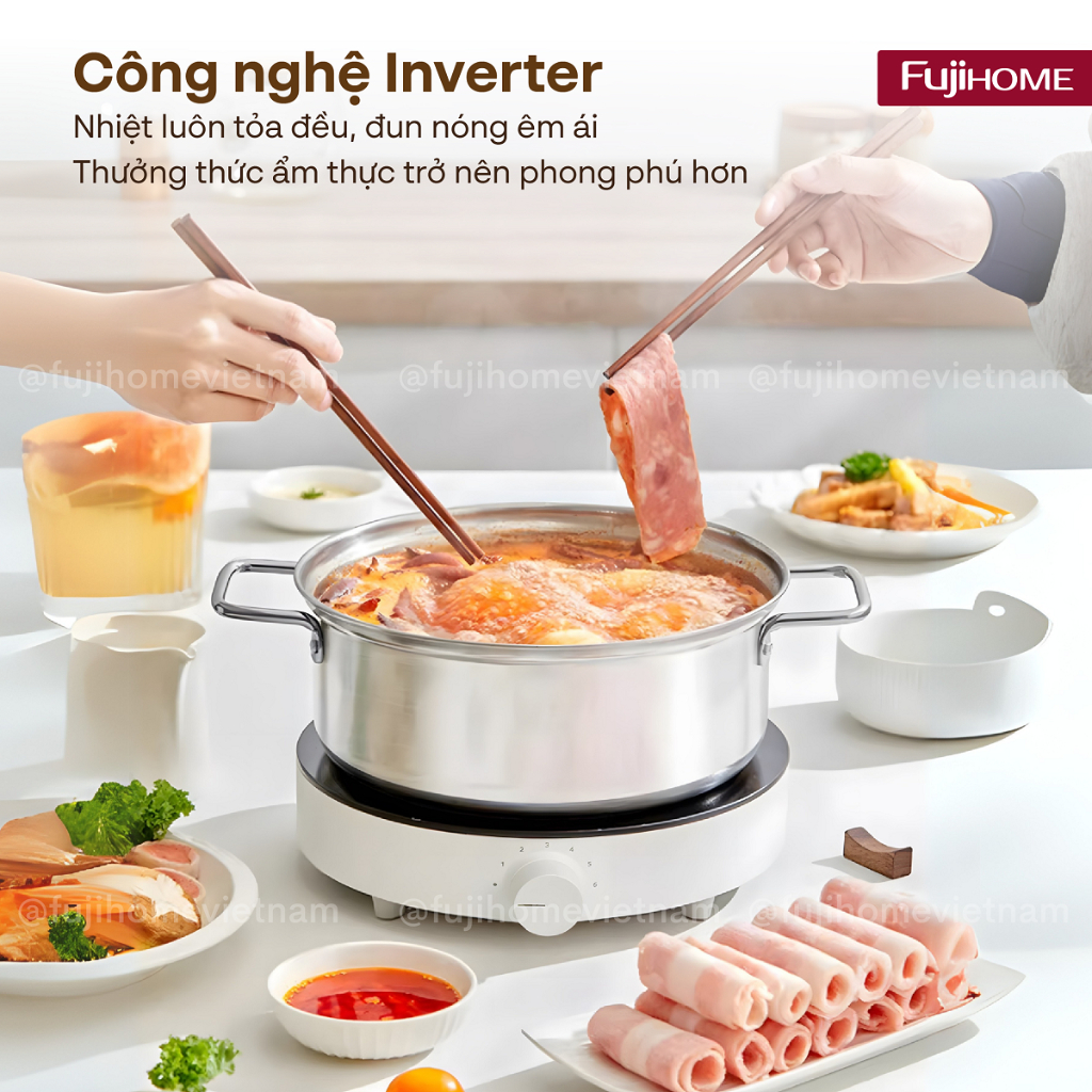 Bếp từ đơn 2200W inverter Nhập Khẩu FUJIHOME, Bếp điện từ đơn ceramic chống nước mini tròn màu trắng tiết kiệm điện | BigBuy360 - bigbuy360.vn