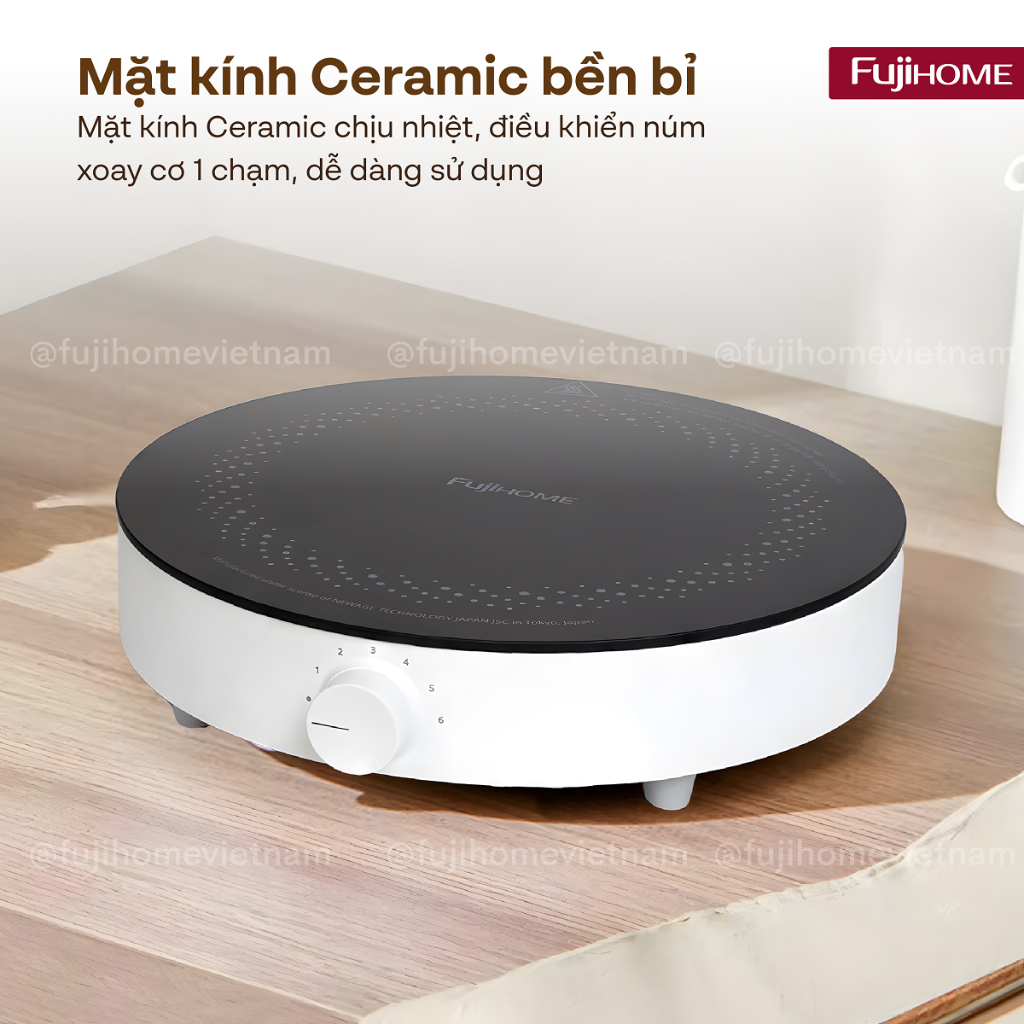 Bếp từ đơn 2200W inverter Nhập Khẩu FUJIHOME, Bếp điện từ đơn ceramic chống nước mini tròn màu trắng tiết kiệm điện | BigBuy360 - bigbuy360.vn