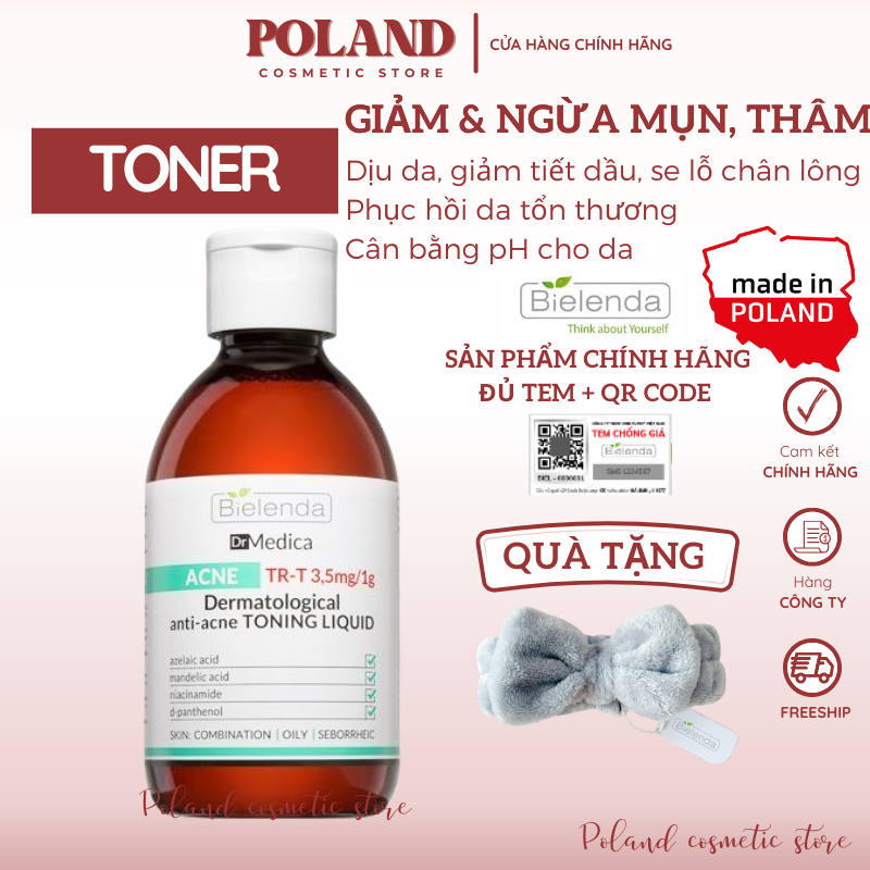 Toner cho da dầu mụn giúp làm sạch sâu & dịu da, giảm mụn, kiềm dầu nhờn Bielenda Dr Medica 250ml