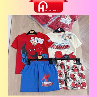 Set 2 bộ siêu nhân nhện cộc tay màu đỏ be chất cotton cho bé trai - HNOrderChina