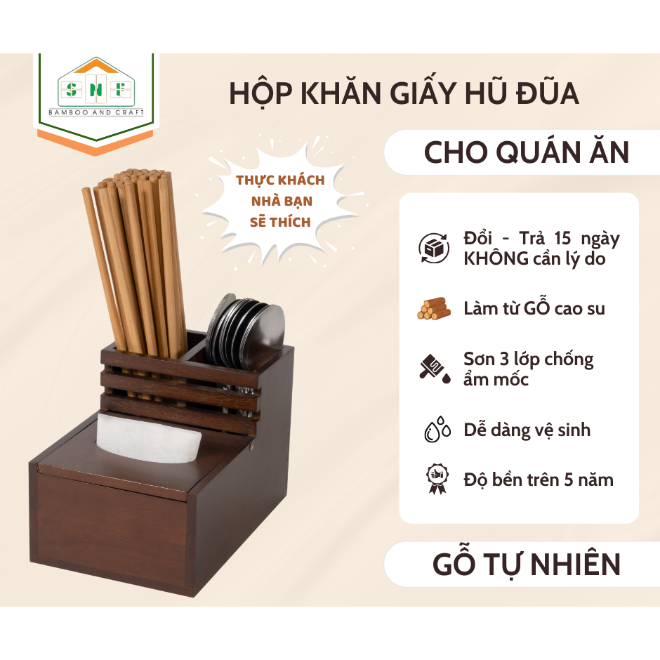 Hộp Khăn Giấy Hũ Đũa Bằng Gỗ Cao Cấp Đựng Đũa, Muỗng, Giấy Ăn - SNF Bamboo and Craft
