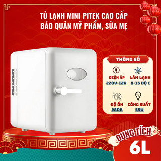 Tủ lạnh mini PITEK nhỏ gọn bảo quản lạnh mỹ phẩm, nước hoa 6L - Bảo Hành Công Trọn Đời