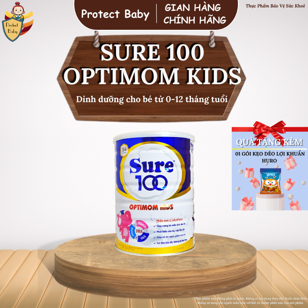 Sữa SURE 100 OPTIMOM KIDS (Hộp 900g) - Hỗ trợ tăng cường miễn dịch và phát triển trí não