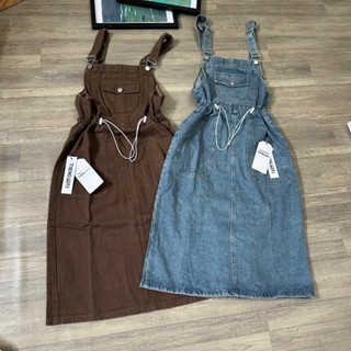 TIENSTYLE _ Đầm Yếm Jean Suông Hai Dây rút dây, Váy Bò 2 dây Có Túi Dài