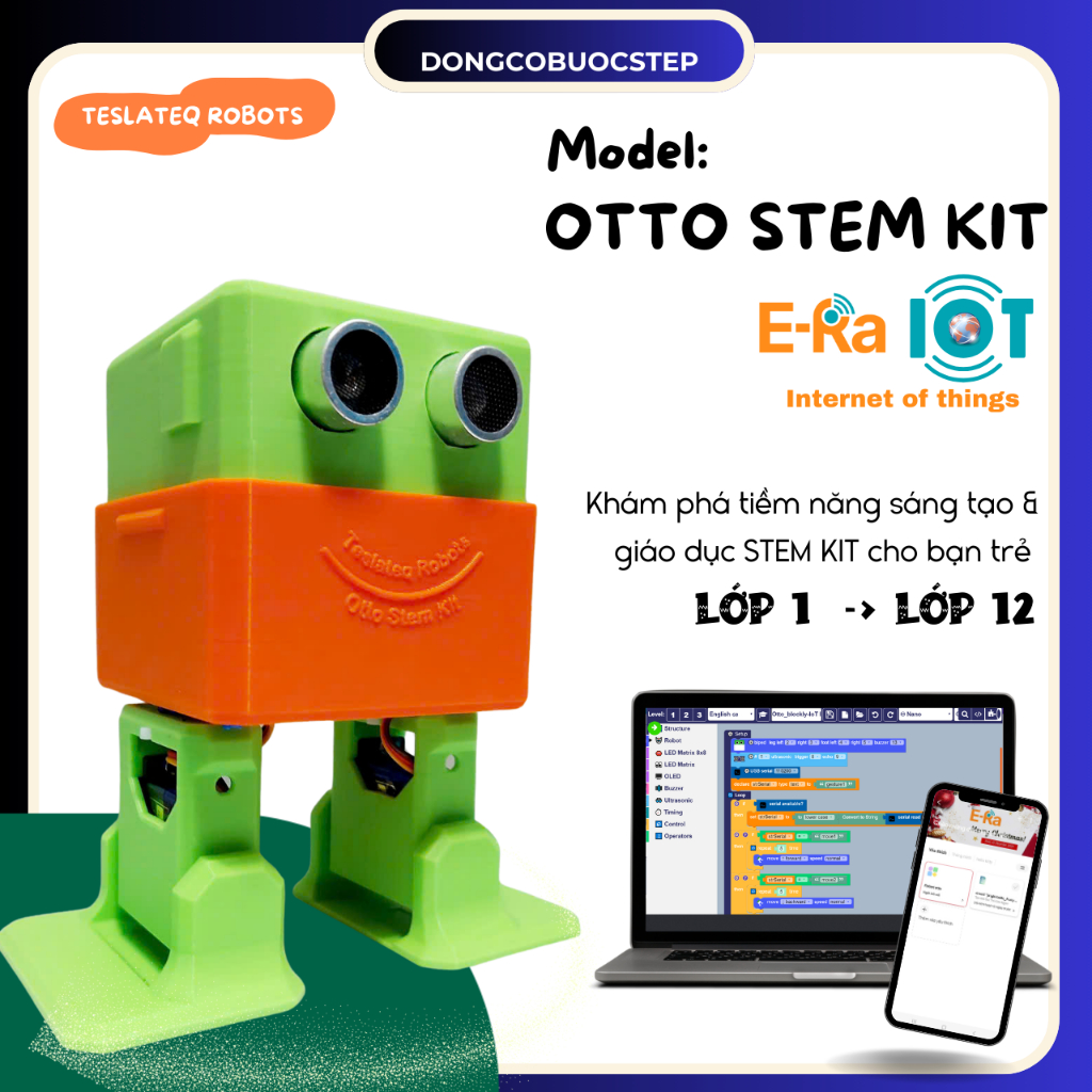 ROBOT OTTO STEM KIT học lập trình Arduino IDE, ESP32 thông qua Otto Blockly, E-ra IoT