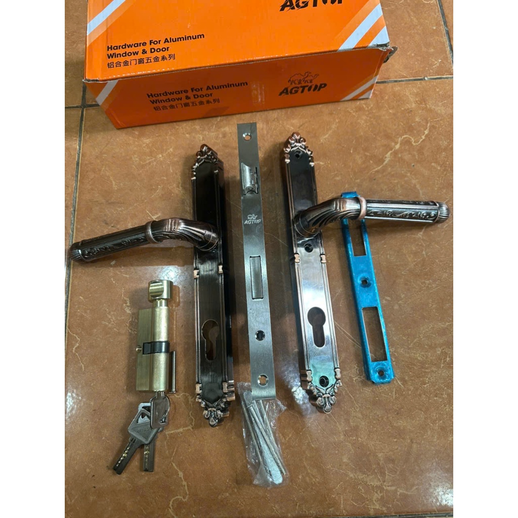 Khóa tay gạt AG giả cổ, Khóa tay gạt đồng cổ điển,khóa nhôm hệ 55 vát cạnh,cửa sắt hộp