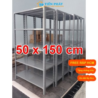 Kệ sắt v lỗ: Dài 1.5m x Rộng 0.5m gồm 3 tầng, 4 tầng, 5 tầng Mâm 50x150cm kèm chống trầy