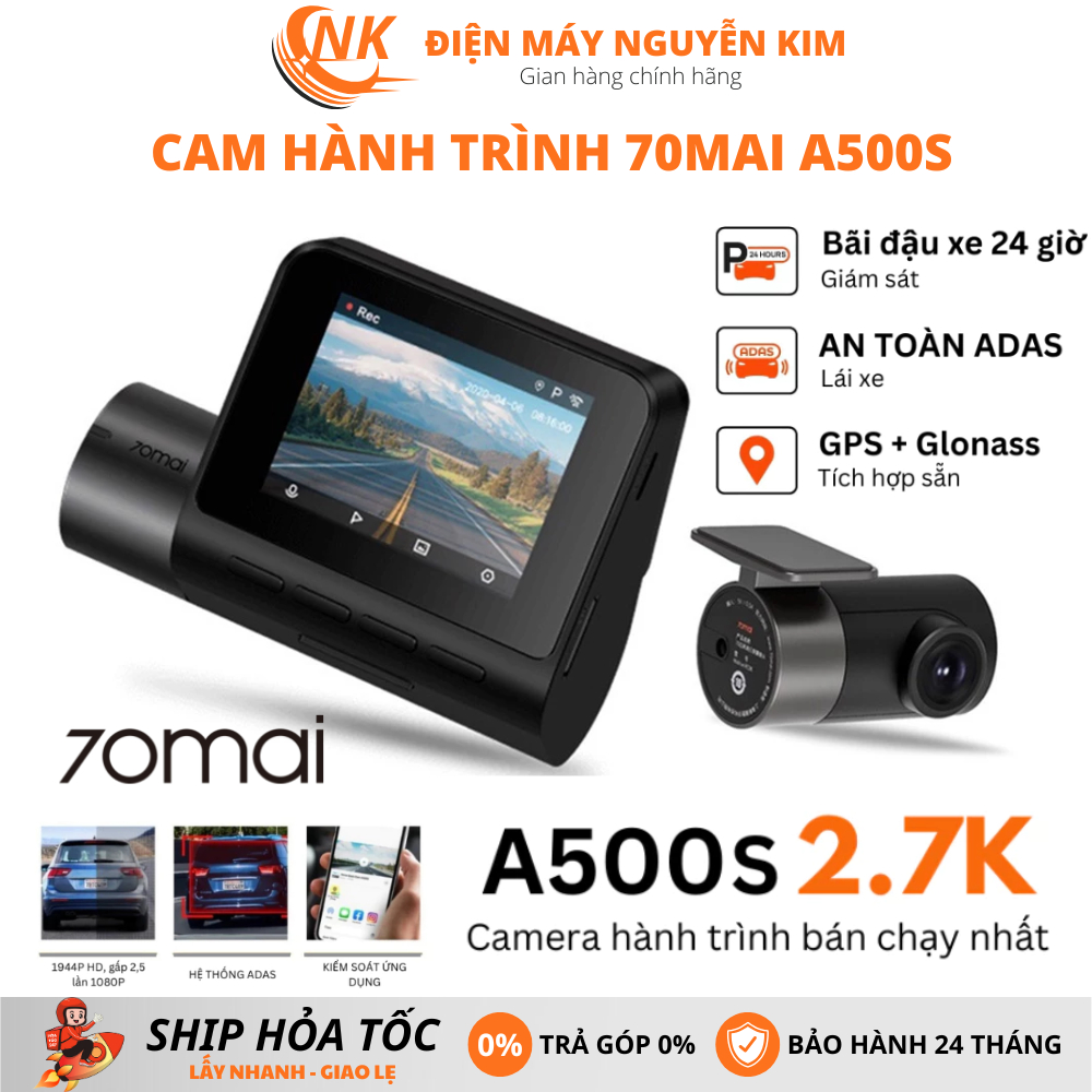 Camera hành trình 70mai A500s quốc tế, Tích hợp GPS, Tốc độ Km/h , góc quay 130 độ quay đêm siêu nét