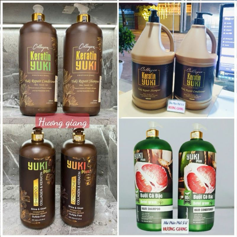 Xem ngay Cặp dầu gội xả Juki 2000ml : colagen Bưởi cô đặc, Keratin Yuki , Yuki pluss với