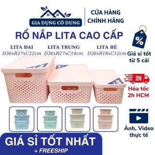  Rổ Nhựa Có Nắp Đậy Lita Màu Pastel Phong Cách Hàn Rổ Có Nắp Đựng Đồ Đa Năng Nhiều Kích Cỡ 