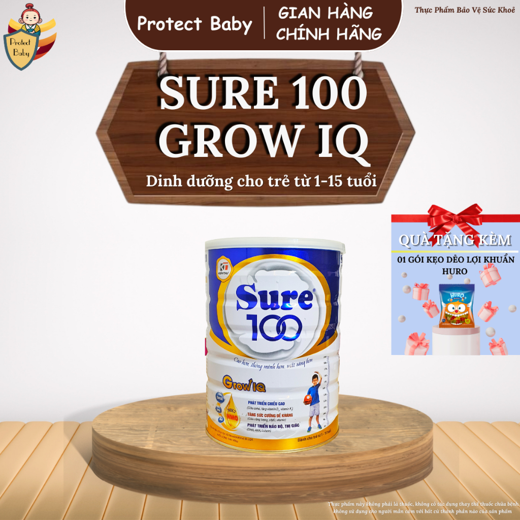 Sữa Sure 100 Grow IQ Plus (Hộp 900g) - Hỗ Trợ Phát Triển Chiều Cao Và Trí Não