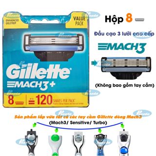  Hộp 8 lưỡi dao cạo râu Gillette Mach 3  đầu cạo 3 lưỡi kép  