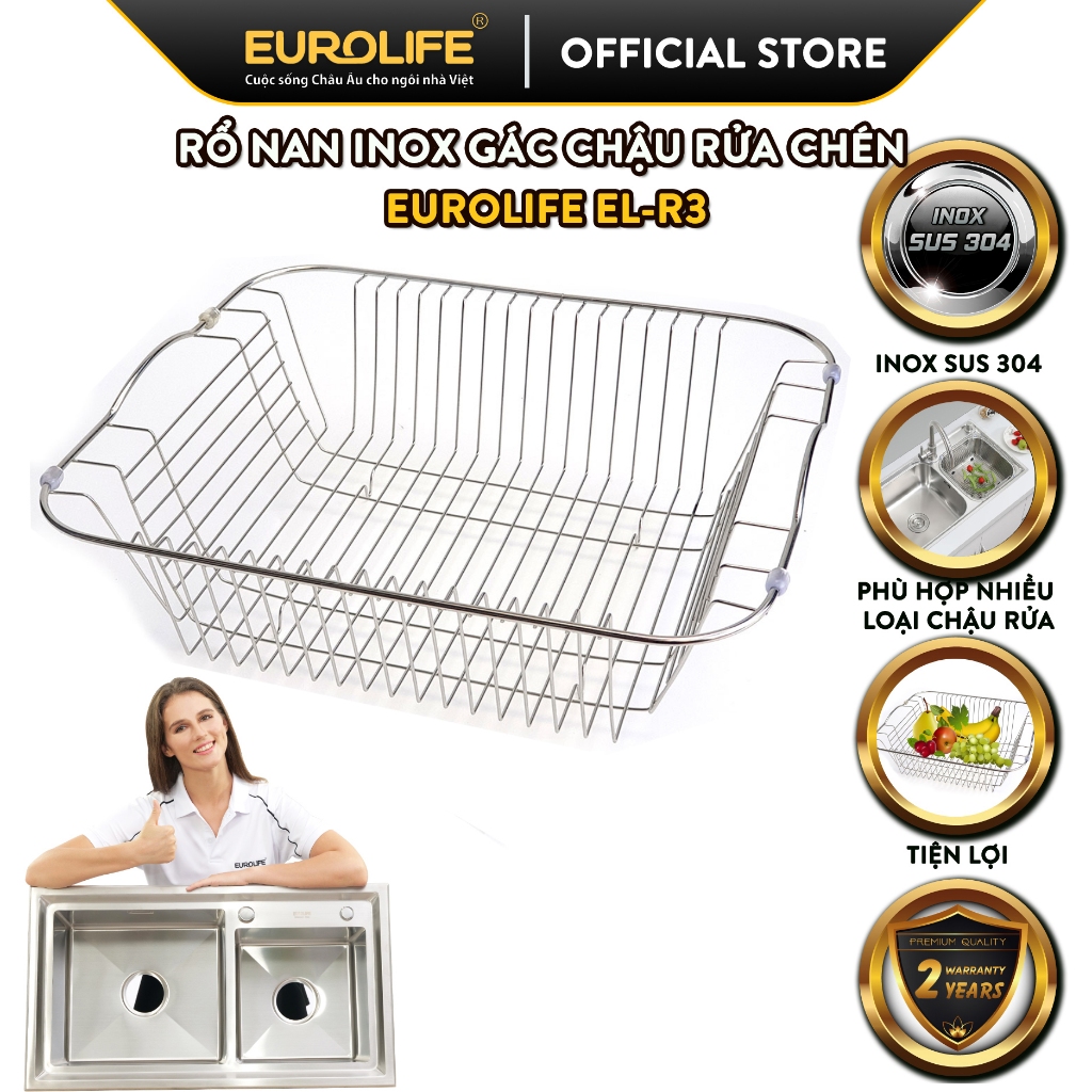 Rổ Inox Eurolife EL-R3 (Trắng bạc)