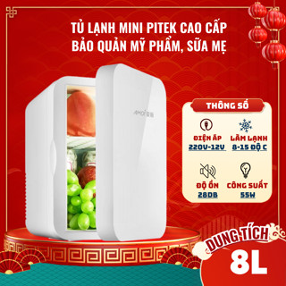 Tủ lạnh mini Amoi 8 lít bảo quản mỹ phẩm, trữ sữa, nước uống (đủ dây cắm điện 220V + ô tô) - Pitek