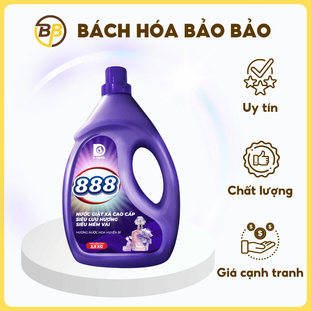 CAN 3,5KG / THÙNG 4 CAN NƯỚC GIẶT 888 HƯƠNG NƯỚC HOA HUYỀN BÍ
