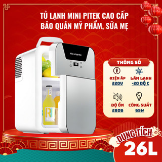 Tủ trữ đông mini, Tủ lạnh mini 2 cửa PITEK ngăn trữ đông bảo quản sữa, thực phẩm dung tích 26L