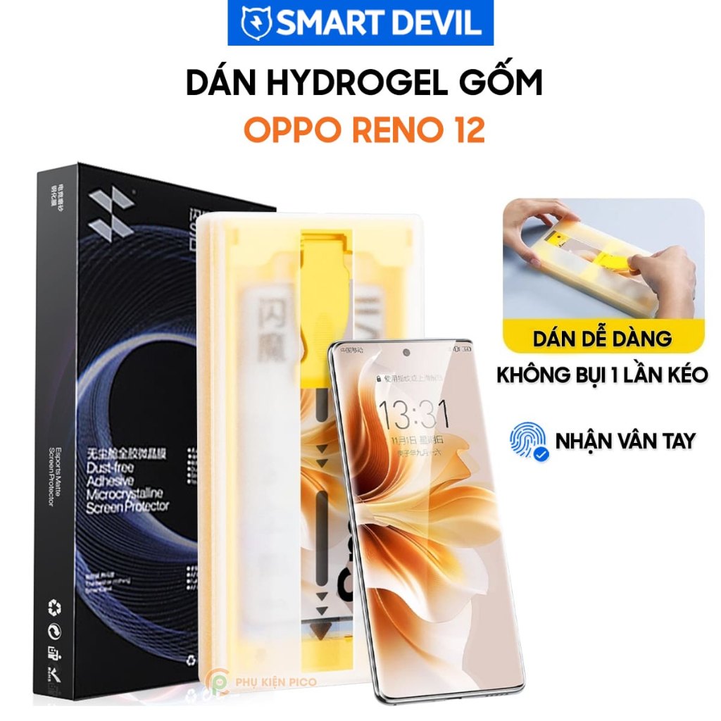 Dán màn hình Oppo Reno 12 Hydrogel Gốm Smart Devil full màn hình nhận vân tay