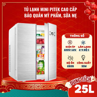 Tủ lạnh mini PITEK cao cấp trữ sữa, bảo quản mỹ phẩm, cảm ứng 25L Màu Bạc - Bảo Hành Công Trọn Đời