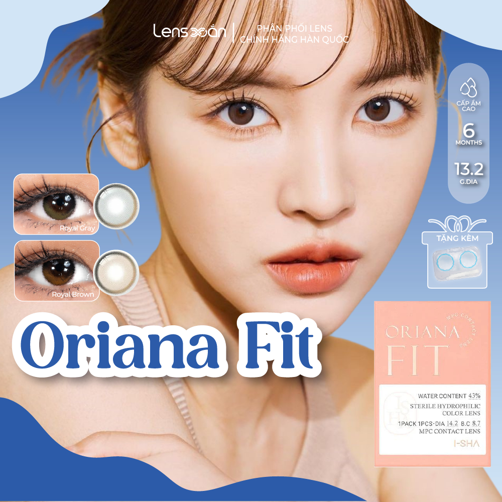 Kính áp tròng 6 tháng LENS XOẮN lens xám nâu tự nhiên trong veo không viền ISHA ORIANA FIT
