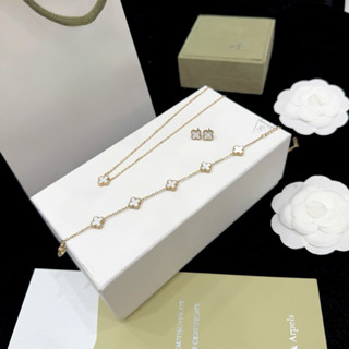 (Set 3 món) Vòng cổ nữ cỏ bốn lá titan không han gỉ, khuyên tai thời trang cao cấp siêu hot