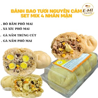 Hộp 4 Bánh Bao Nguyên Cám Mix Đủ Vị Nhân- Làm Từ Men Nuôi - Khách Được Chọn Nhân Tùy Ý- Eatclean- Healthy