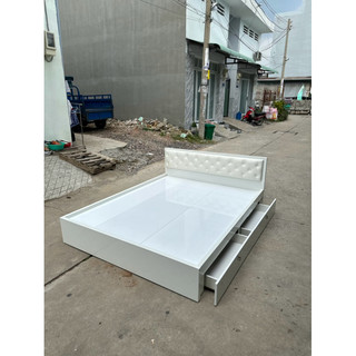 Giường ngủ gỗ, giường ngủ gỗ MDF Trắng có nệm đầu giường [Freeship]