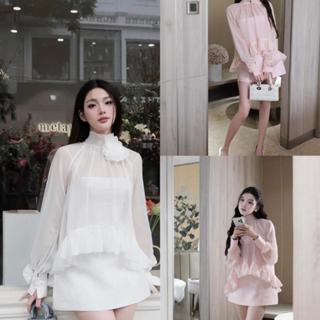  Set áo tơ tag hoa mix chân váy taffa Khánh Thư 