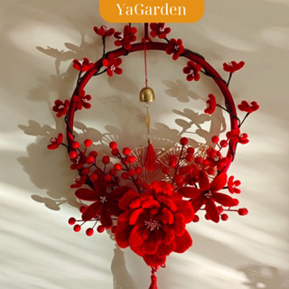 Vòng treo cửa trang trí ngày tết, vòng nguyệt quế làm bằng hoa kẽm nhung treo cửa trang trí ngày tết yagarden