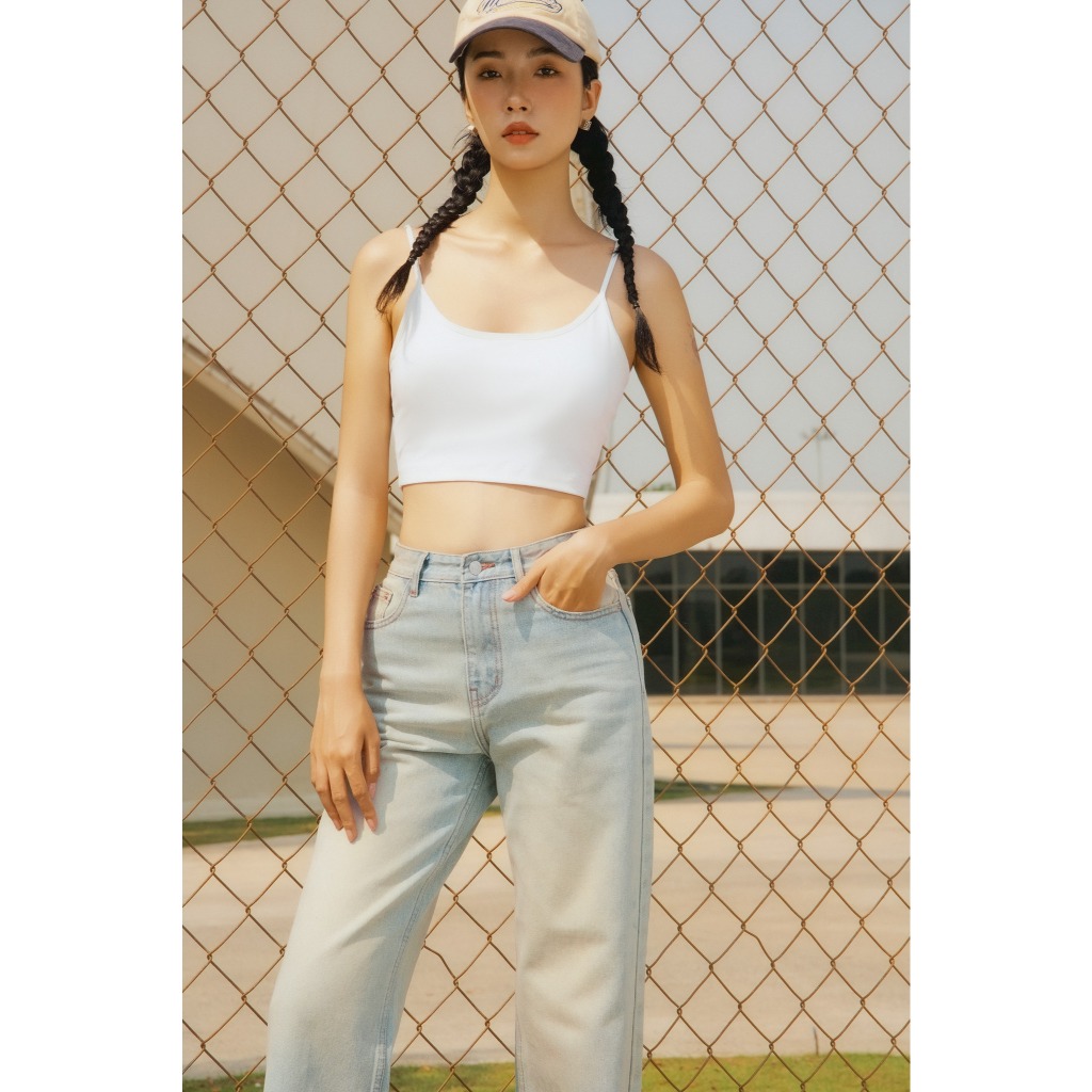 Áo kiểu OLV 2 dây croptop có sẵn mút đệm ngực Camisole nhiều màu dáng basic | BigBuy360 - bigbuy360.vn