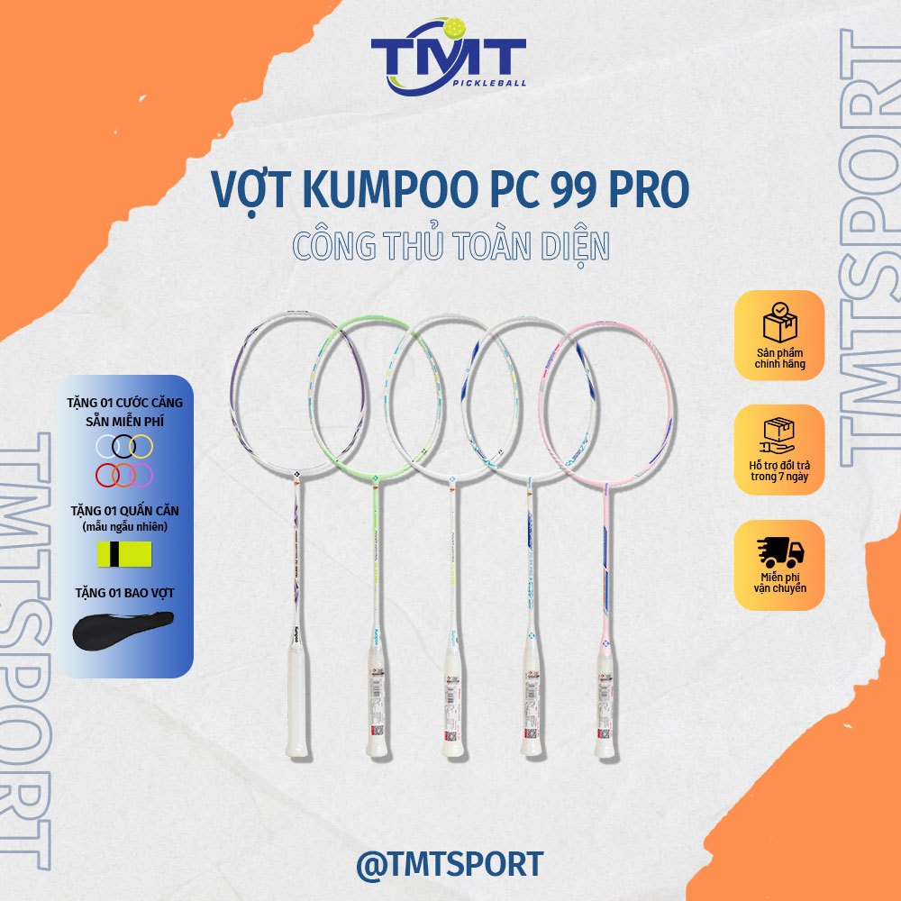 Vợt cầu lông Kumpoo PC 99 Pro sợi carbon 4U hàng chính hãng - Tặng kèm cước, quấn cán và bao vợt