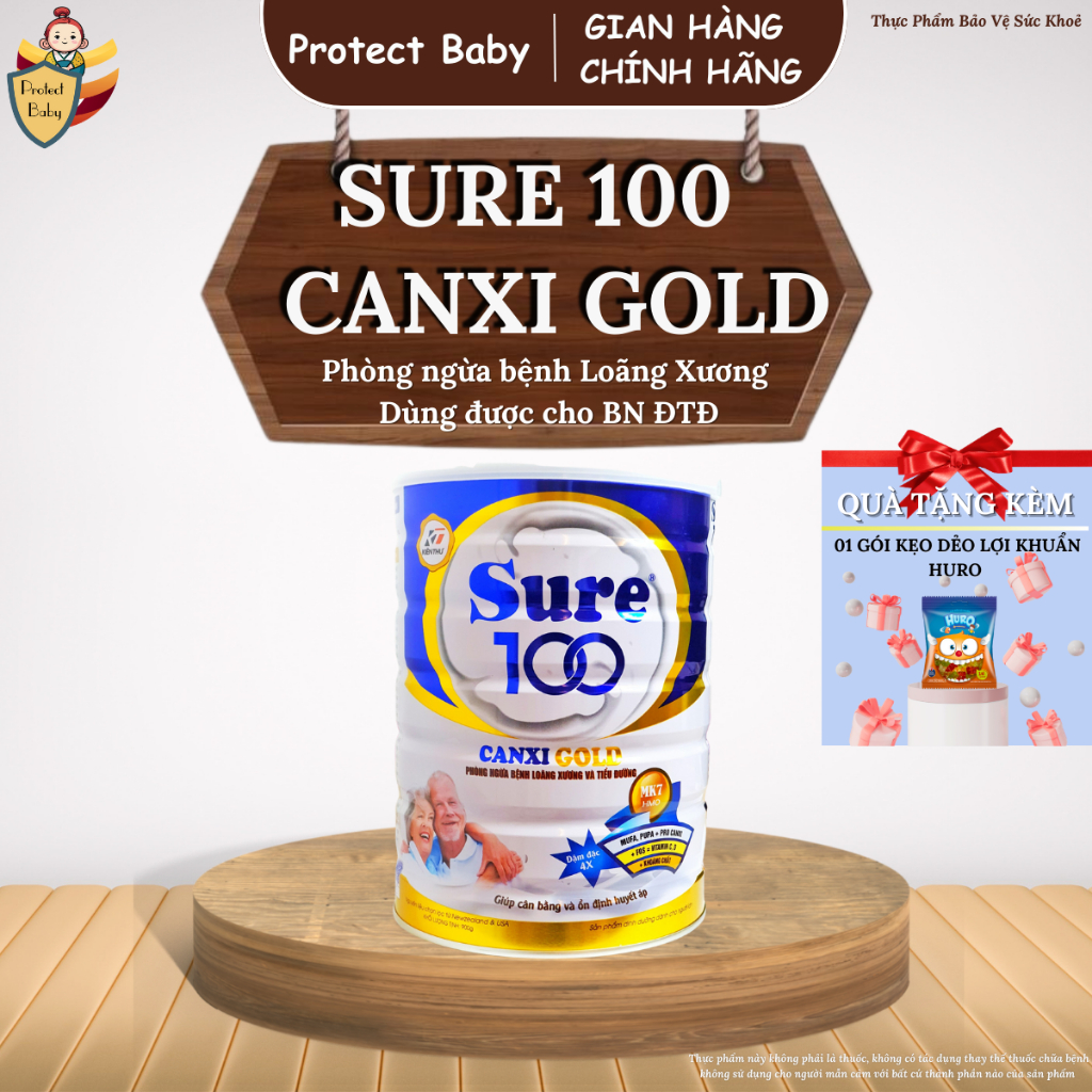 Sữa Sure 100 Canxi Gold (Hộp 900g) Hỗ Trợ Phòng Ngừa Loãng Xương