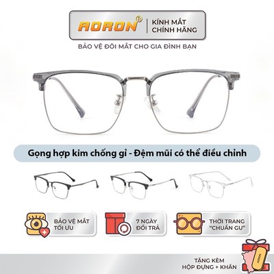 Gọng Hợp Kim Chống Gỉ AORON Thiết Kế Dáng Nửa Khung Sang Trọng Lịch Lãm Đệm Mũi Êm Ái Có Thể Dùng Để Thay Cận Dày AK202