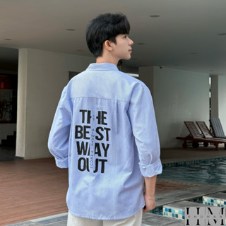Áo sơ mi Eco Oxford Unisex dài tay kẻ sọc The Best Way Out form dáng rộng Hàn Quốc SIXHUMAN HM1109