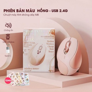 Chuột máy tính không dây TEKKIN INPHIC M8 cute màu hồng tự sạc pin dòng silent click chống ồn cho máy tính laptop
