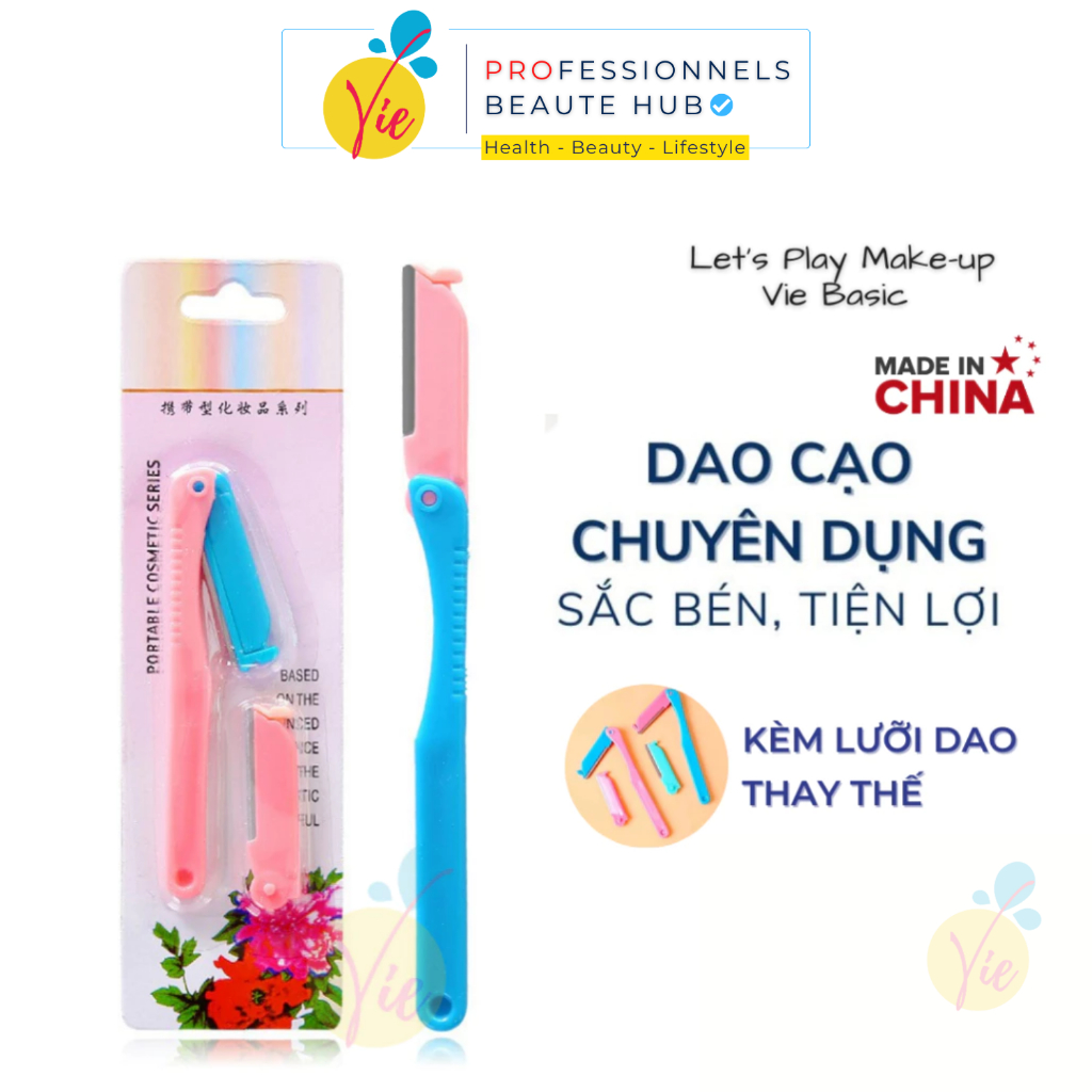 Dao cạo lông mày Vie Beaute Ailin 2 lưỡi Inox không rỉ gấp gọn tiện lợi
