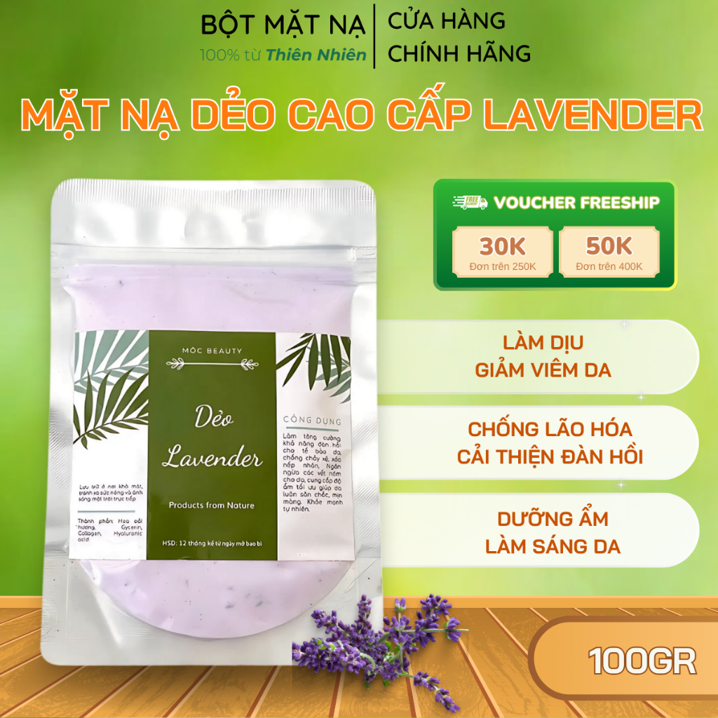 [ 100g] Mask Dẻo bột đắp mặt nạ collagen Lavender hỗ trợ làm sáng da