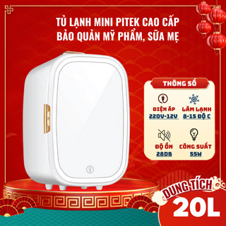 Tủ lạnh mini PITEK Mặt Gương Đèn Led bảo quản mỹ phẩm,nước hoa, trữ sữa 20L - Bảo Hành Công Trọn Đời