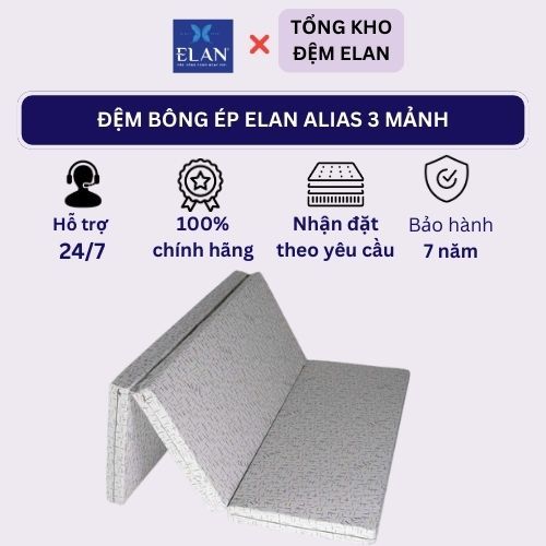 Đệm bông ép Elan Alias gấp 3 vỏ gấm cao cấp không chần