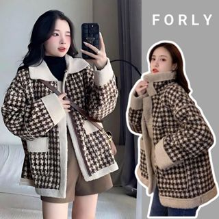Áo khoác dạ lót lông cừu kẻ caro Forly.studio Áo dạ cổ bẻ phối túi phong cách Hàn Quốc T013 Giấy hdsd
