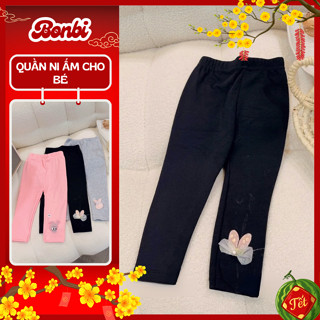 [B77] Quần nỉ cho bé gái Bonbi chất liệu co giãn, đính họa tiết độc đáo mùa thu đông mặc đi học, ở nhà