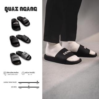 Dép quai ngang unisex Nam Nữ Slipper màu đen chữ trắng đế cao 3,5cm - DN01 DENIS