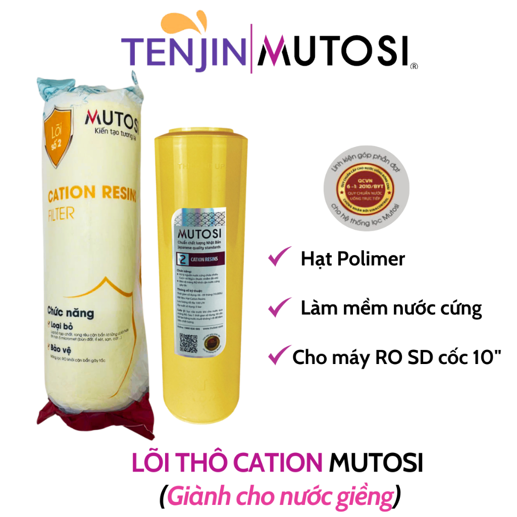Lõi Số 2 Cation Ion Exchange Mutosi Làm Mềm Nước Cứng Hấp Thụ Canxi Dùng Cho Máy Lọc Nước RO