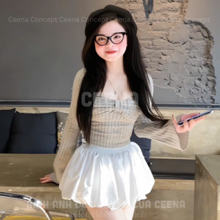 Áo ống kiểu, áo tay dài khoét lưng, chân váy bồng bềnh Ceena phong cách đáng yêu dễ thương cho nữ Top women