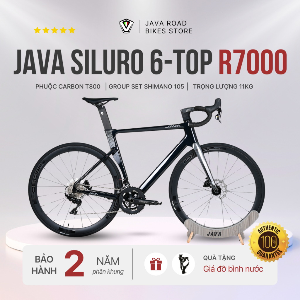 【có hàng】Xe đạp đua JAVA SILURO 6 TOP R7000 Phiên bản 2024 Group Shimano 105 - ĐEN- VÀNH NHÔM