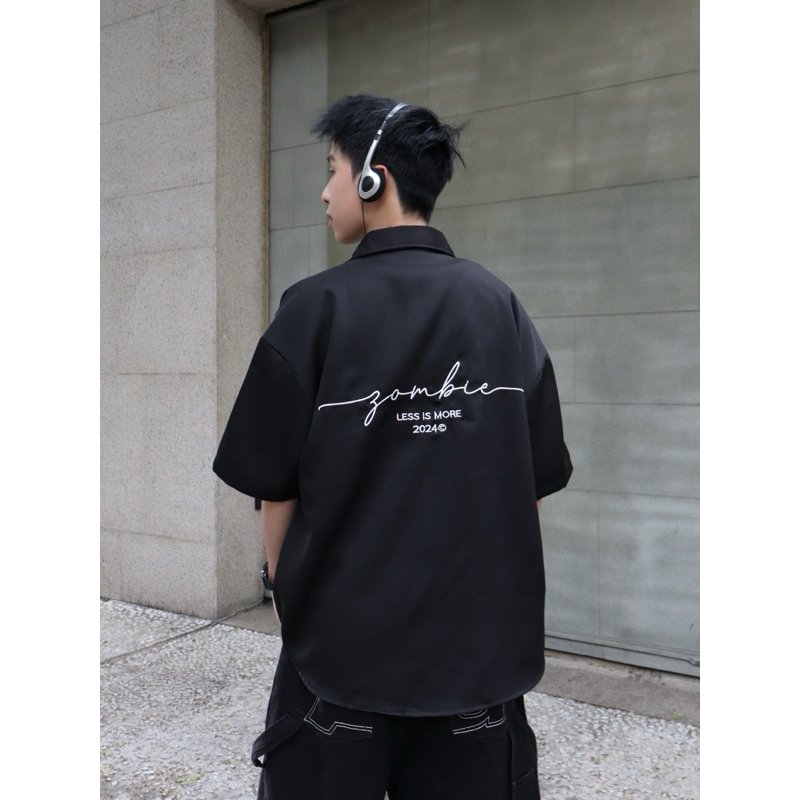 Áo sơ mi ,LESS IS MORE, zombie.club, Lụa premium, Thêu xù + Thêu nổi ngắn tay dáng rộng,UNISEX, Chính Hãng. | BigBuy360 - bigbuy360.vn