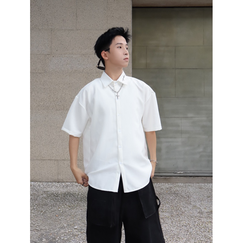 Áo sơ mi ,LESS IS MORE, zombie.club, Lụa premium, Thêu xù + Thêu nổi ngắn tay dáng rộng,UNISEX, Chính Hãng. | BigBuy360 - bigbuy360.vn