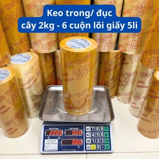  Băng keo 200 yard 2kg trong vàng đục lõi mỏng 5li cây gồm 6 cuộn dán siêu dính không bị đứt khi sử dụng 