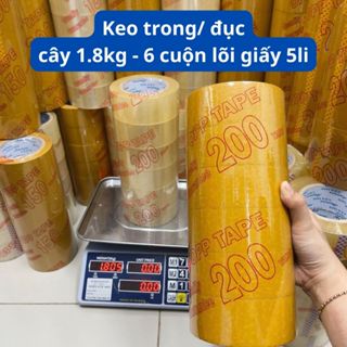 Băng keo 200 yard 1.8kg trong vàng đục lõi mỏng 5li 1 cây gồm 6 cuộn 