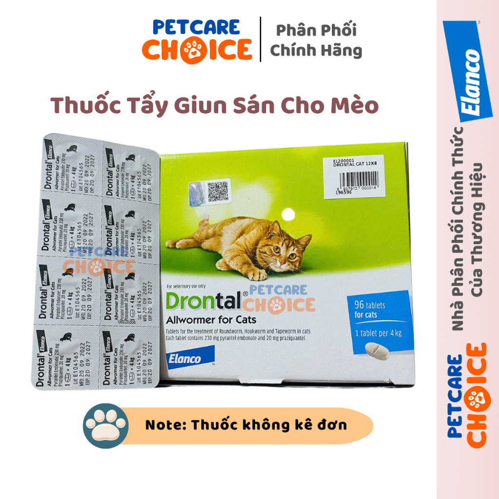 [1 Viên] Elanco DRONTAL Viên Tẩy Giun Sán Dành Cho Mèo