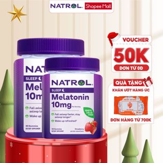 Combo 2 hộp kẹo ngủ vị dâu Natrol Melatonin Gummies 10mg hộp 90 viên hỗ trợ ngủ ngon, tạo giấc ngủ tự nhiên 90 viên